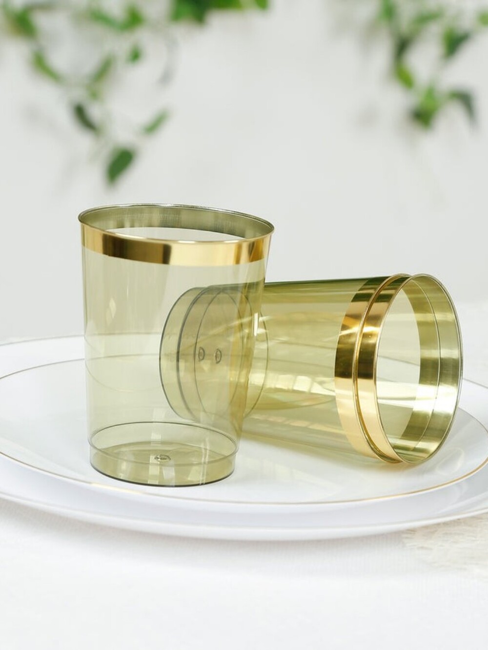 Transparent Sage Green Elegant Gold Trim Tumblers 25 Pack